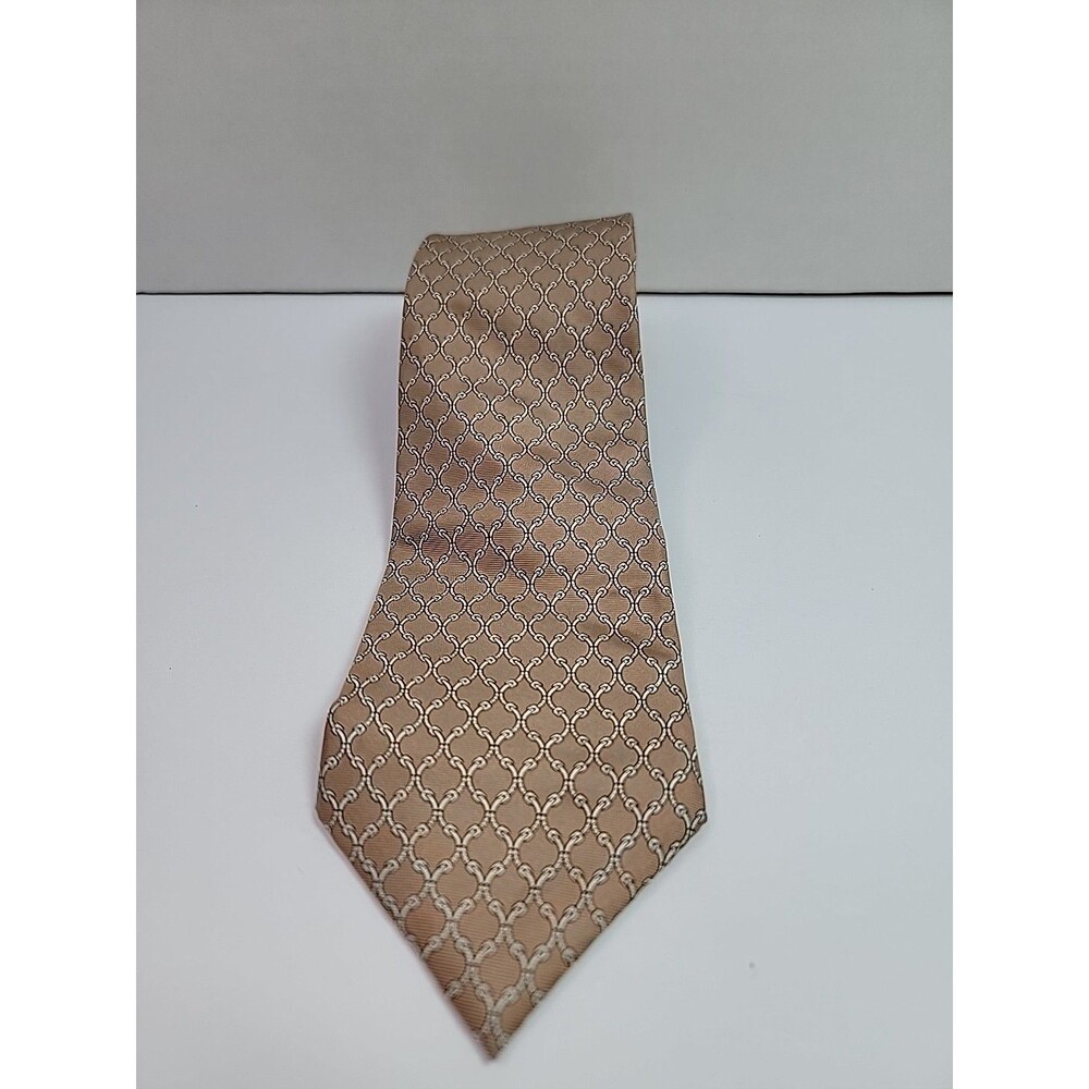 Envoy All Silk Necktie Tan Beige Chain Link Geometric Pattern Mens Tie